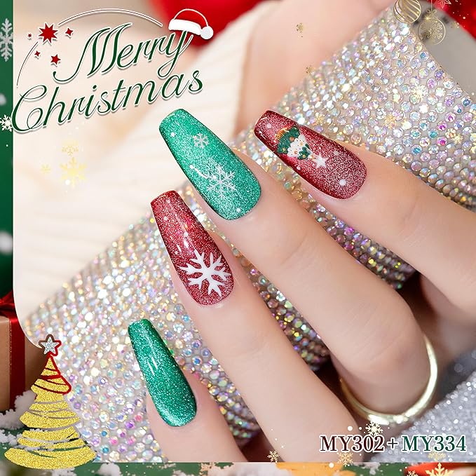 YTD Likomey Cat Eye Gel Nail Polish Set,Fall Winter 8 Colors Crystal Magnetic Glitter with Magnet Stick Kit,Silver Green Blue Black Champagne Gold Brown Plum UV Color Varnish,0.25 Fl Oz 7.5 ml