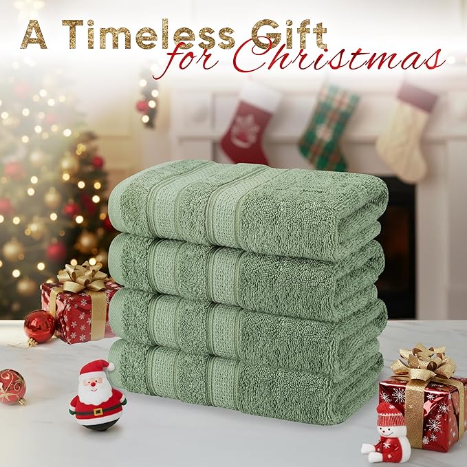 American Soft Linen Salem 100% Cotton Turkish 4 Piece Hand Towels for Bathroom, 600 GSM Soft Absorbent Quickdry Hand Face Towel Set, Sage Green