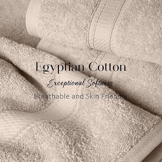 Superior Egyptian Cotton Pile Bath Towel Set of 2, Ultra Soft Luxury Towels, Thick Plush Essentials, Absorbent Heavyweight, Guest Bath, Hotel, Spa, Home Bathroom, Shower Basics, Stone