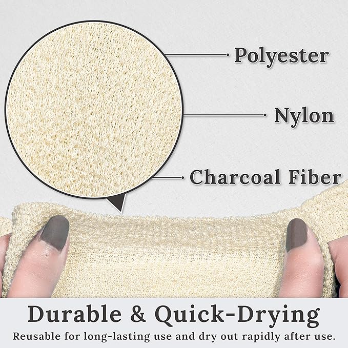 myHomeBody Exfoliating Washcloths for Showering, Loofah Body Scrubber Exfoliator, Back Shower Towel, Bath Washer for Exfoliation, Cream, Set of 2