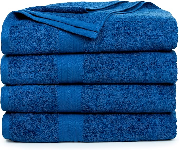 Ample Decor Bath Towel Set of 4 30 X 54 Inch 600GSM 100% Cotton Quick Dry Bathroom Towel - Navy Blue