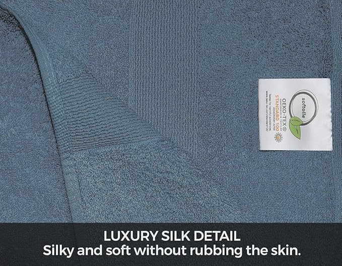 Softolle Luxury 8 Piece Towel Set, 2 Bath Towels 2 Hand Towels 4 Washcloths, 100% Cotton Towels for Bathroom, Home, Spa & Gym - Highly Absorbent Ultra Soft Quick-Dry (Slate Blue)
