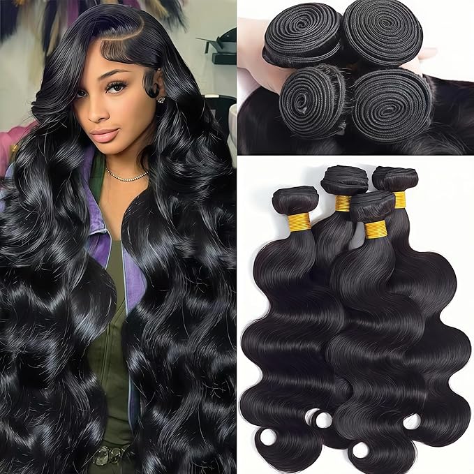 12A Human Hair Bundles 22 24 26 28 Inch Body Wave Bundles Human Hair 100% Unprocessed Brazilian Virgin Hair 4 Bundles Deals Human Hair Quick Weave Bundles Real Human Hair Extensions Natural Black