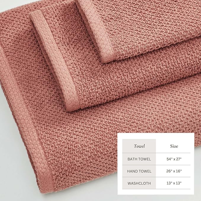 Great Bay Home 100% Cotton 6 Piece Towel Set - Absorbent, Quick-Drying, Durable Bath Towels for Bathroom Decor - Low-Twist, Two-Ply Fibers (Desert Rose)