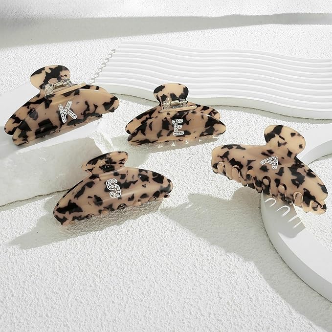 LILIE&WHITE Christmas Gift Tortoise Initial Hair Clips For Women With Letter Rhinestone Hair Claws Trendy Monogram Claw Clips For Thick Hair Alphabet A