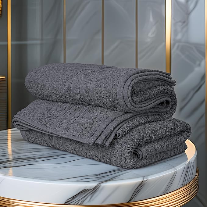 Tens Towels Pack of 4 Soft Bath Towels, 100% Cotton, 27 x 54 Inches, Lightweight & Quick-Dry, Ideal for Daily Bathroom Use, Practical & Comfortable, Dark Grey