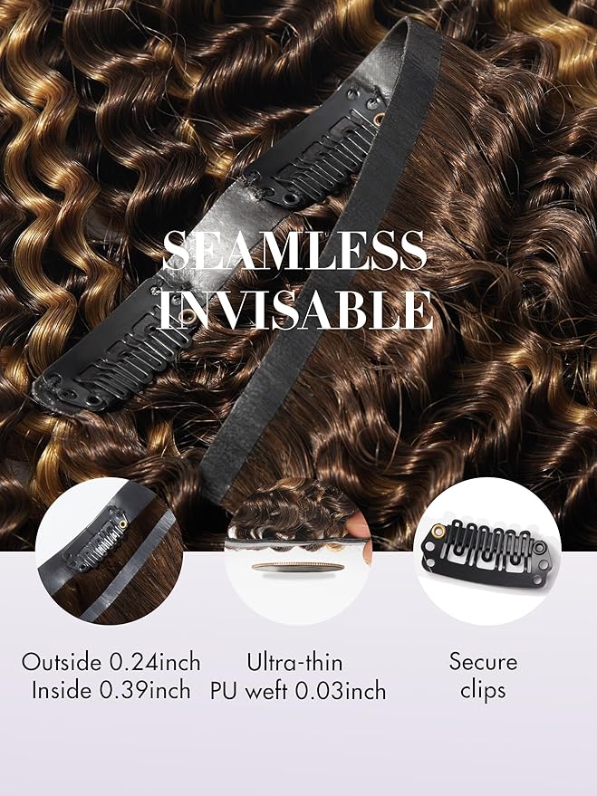 LUVME Clip in Hair Extensions Real Human Hair, Remy Human Hair Extensions Clip ins for Women, #2/27 Extensions, 18inch 135g 9Pcs Kinky Curly Hair