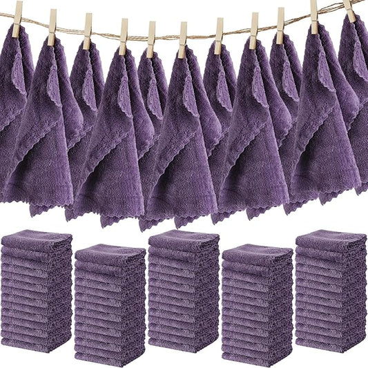 Newwiee 100 Pcs Washcloths Bulk Quick Drying Bathroom Wash Clothes 12 x 12 Inch Face Towels Microfiber Soft Hand Towel for Your Body Spa Fingertip(Dark Purple)