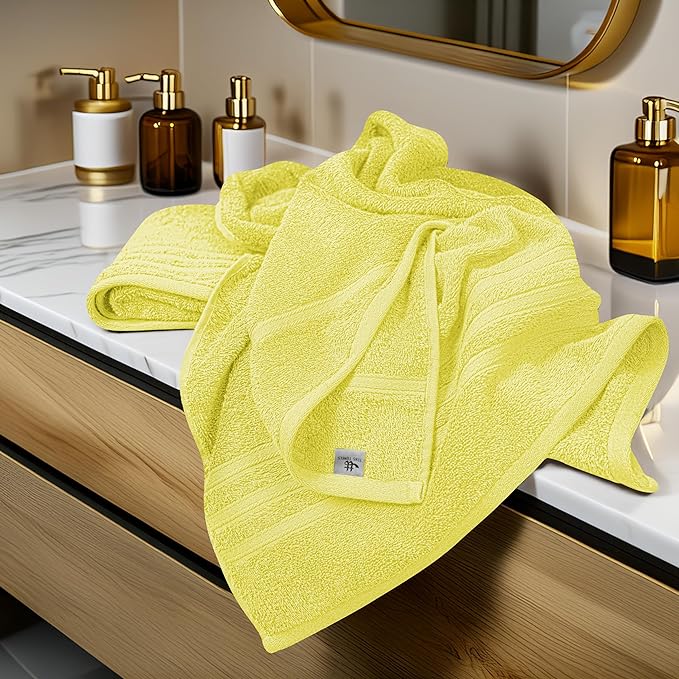 Tens Towels Pack of 4 Soft Bath Towels, 100% Cotton, 27 x 54 Inches, Lightweight & Quick-Dry, Ideal for Daily Bathroom Use, Practical & Comfortable, Yellow
