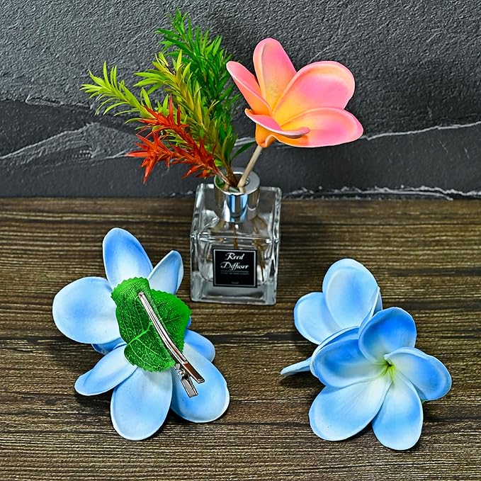 Pack of 2 Real Touch Flowers Hawaiian Flower Hair Clips Plumeria Hibiscus Hair Clips Handmade Hair Accessories for Beach Wedding Bridal Party Mother's Day Women Girls Holiday Gifts (c-820, 2pcs)