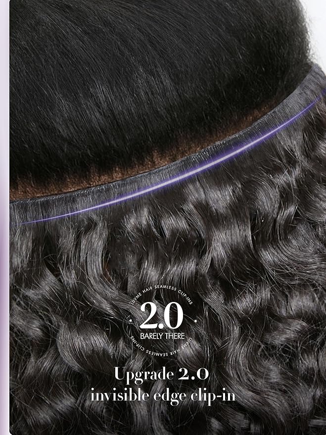 LUVME Invisible Clip in Hair Extensions Messy Curly Real Human Hair, Remy Hair Clip ins for Women, Natural Human Hair, 20 inch 110g 6pcs, Natural Black