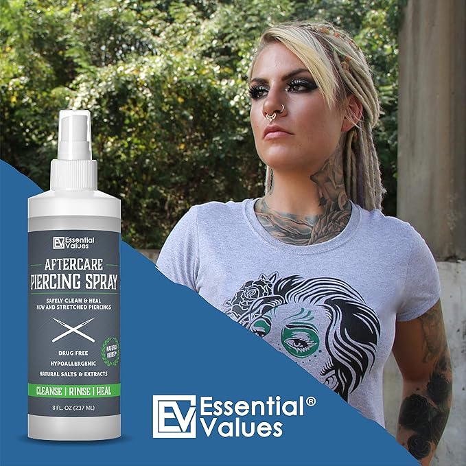 Essential Values 2 Pack Piercing Aftercare Spray (8 OZ Per Bottle) - Gentle on Contact - Made in USA