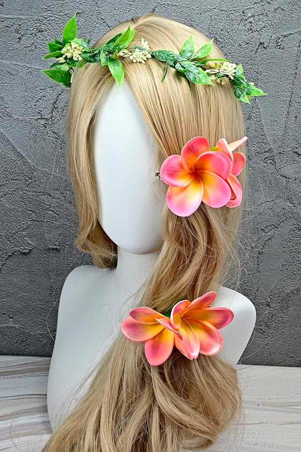 Pack of 2 Real Touch Flowers Hawaiian Flower Hair Clips Plumeria Hibiscus Hair Clips Handmade Hair Accessories for Beach Wedding Bridal Party Mother's Day Women Girls Holiday Gifts (c-806, 2pcs)