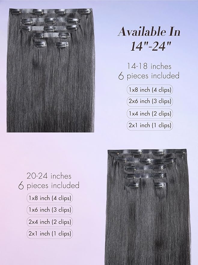 LUVME Invisible Clip in Hair Extensions Real Human Hair, Remy Human Hair Extensions Clip ins for Women, Natural Hair, 22 inch 110g 6Pcs, Natural Black