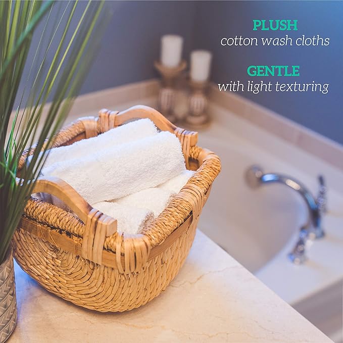 GREEN LIFESTYLE Bulk Washcloths 12x12 50 Pack - Face Towel, Wash Clothes for Body and Face - 100% Pure Cotton Wash Cloths for Your Body (White)