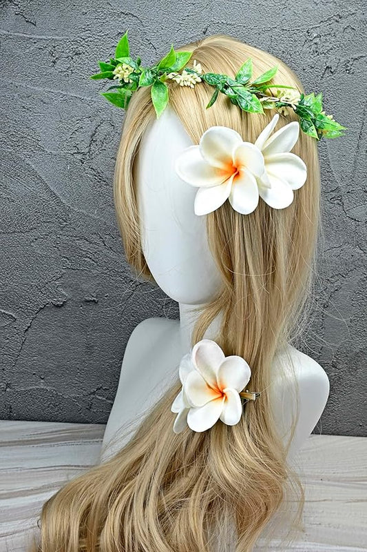 Pack of 2 Real Touch Flowers Hawaiian Flower Hair Clips Plumeria Hibiscus Hair Clips Handmade Hair Accessories for Beach Wedding Bridal Party Mother's Day Women Girls Holiday Gifts (c-813, 2pcs)