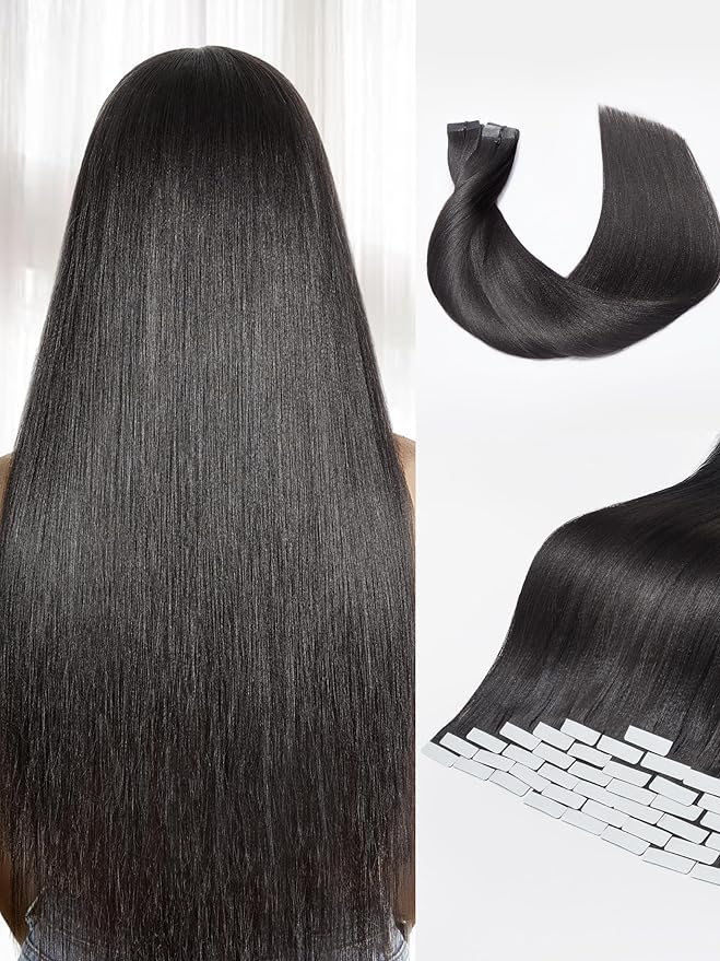 LUVME Tape in Hair Extensions Human Hair 22 Inch 110g 40pcs Yaki Straight Natural Black Double Sided Invisible Tape Extensions