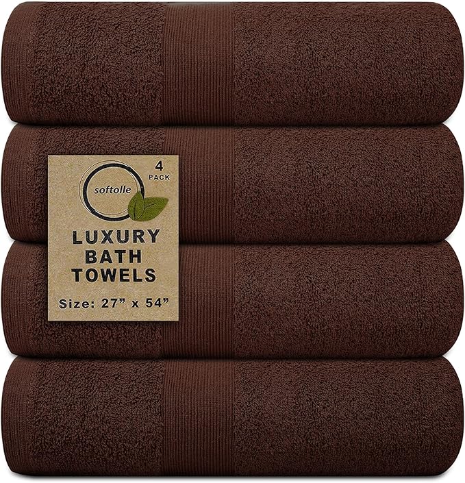 Softolle Luxury Bath Towels Set of 4 (27” x 54”) | Towels for Bathroom | Super Soft | Highly Absorbent Towels for Home, Spa, Gym (Brown)