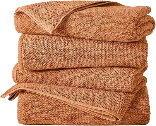 Great Bay Home 100% Cotton 4 Pack 54x27 Bath Towel Set - Absorbent, Quick-Drying, Durable Towels for Bathroom Decor - Low-Twist, Two-Ply Fibers (Clay)