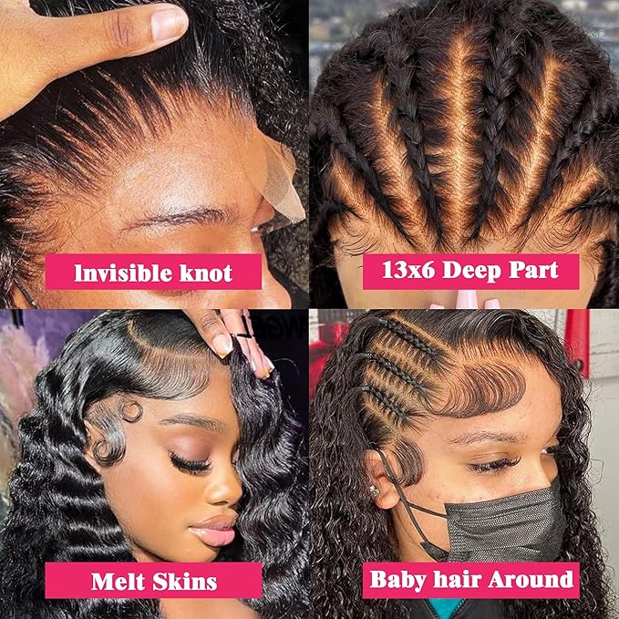 32 Inch Deep Wave Lace Front Wigs Human Hair 13x6 Hd Lace Front Wigs 180% Density For Women Wet And Wavy Glueless Wigs Pre Plucked With Baby Hair Deep Curly Wig Natural Black Color