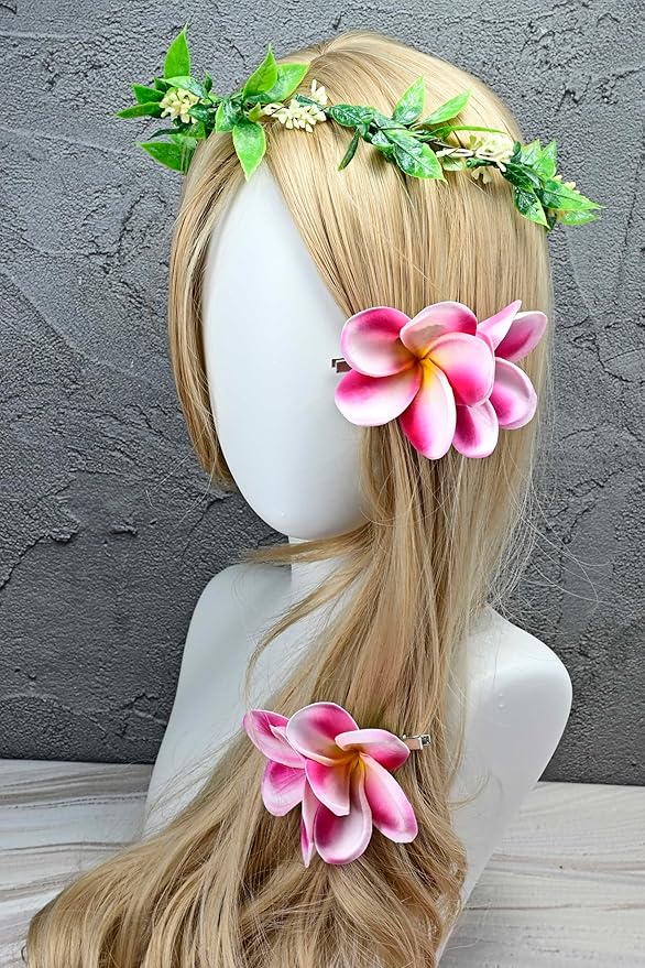 Pack of 2 Real Touch Flowers Hawaiian Flower Hair Clips Plumeria Hibiscus Hair Clips Handmade Hair Accessories for Beach Wedding Bridal Party Mother's Day Women Girls Holiday Gifts (c-801, 2pcs)