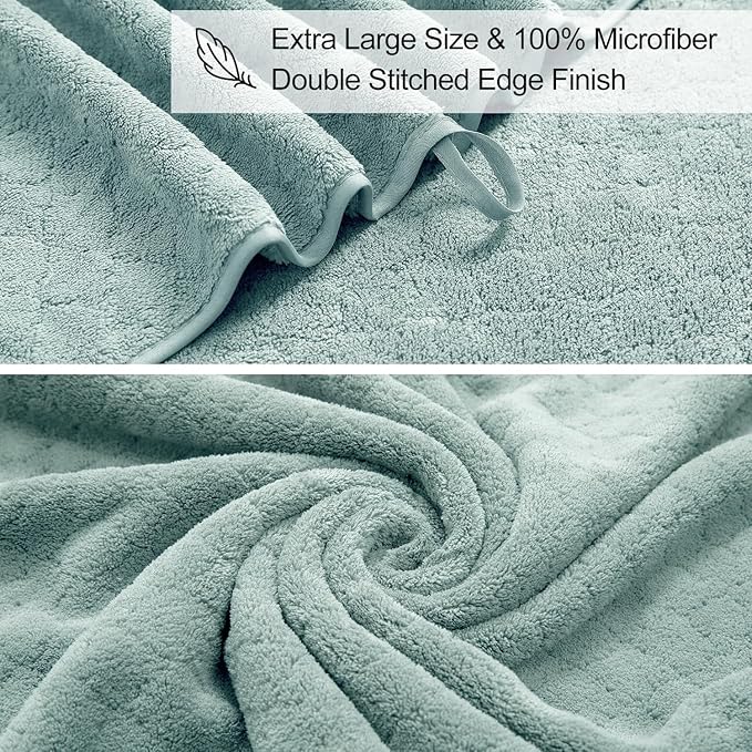 Ycosy 8-Piece Bath Towels Set,2 Oversized Bath Sheet,2 Hand Towels and 4 Washcloths - 600 GSM Soft Microfiber Highly Absorbent Quick Dry Shower Towel Collection for Bathroom Hotel and Spa,Mint Green