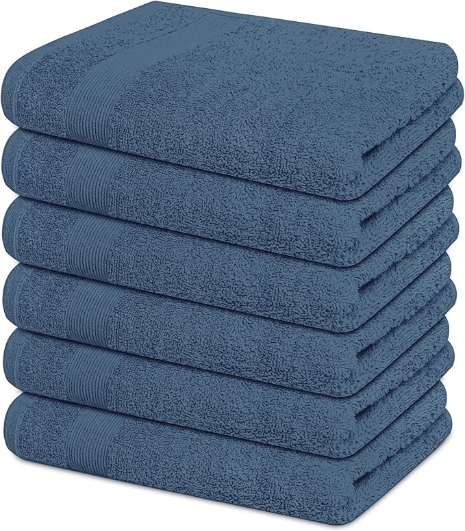 Premium Hand Towels Pack of 6 (16" x 30”) 100% Combed Ring Spun Cotton | Highly Absorbent Hand Towels Set | Ultra Soft for Home, Gym & Spa (Slate Blue)