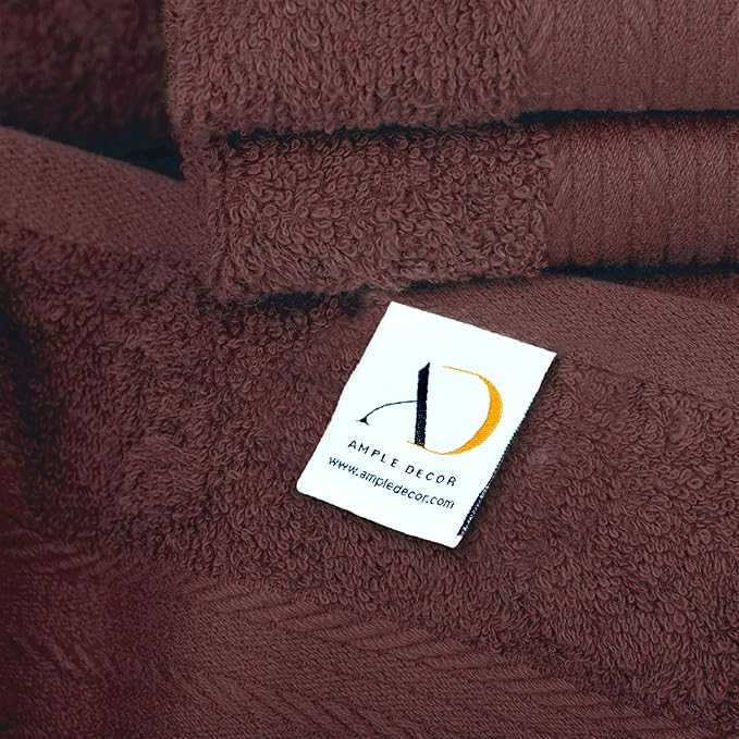 Ample Decor Set of 20 Wash Cloths 12 X 12 Inch 100% Cotton 600 GSM,Lightweight Reusable Fingertip Towels, Quick Drying Machine Washable Face Towels-Ideal for Bathroom, Pool, Hotel,Spa -Brown