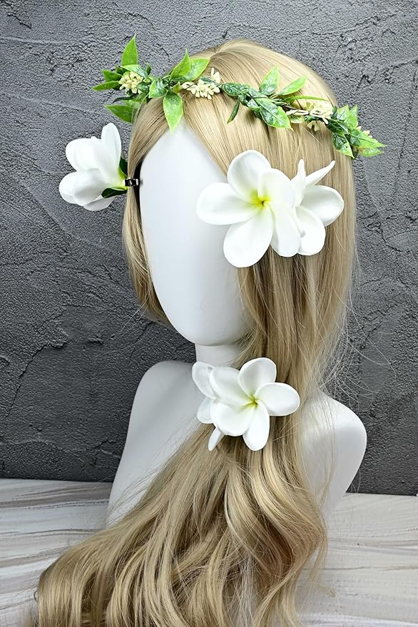 Pack of 2 Real Touch Flowers Hawaiian Flower Hair Clips Plumeria Hibiscus Hair Clips Handmade Hair Accessories for Beach Wedding Bridal Party Mother's Day Women Girls Holiday Gifts (c-809, 2pcs)