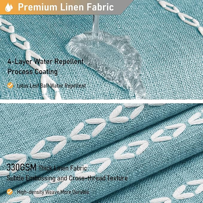 BTTN 78 Inch Long Shower Curtain - Boho Farmhouse Linen Striped Fabric Shower Curtain Set with Tassel, Tall Country Water Repellent Cloth Shower Curtains Set for Bathroom with Hooks, 72x78, Teal