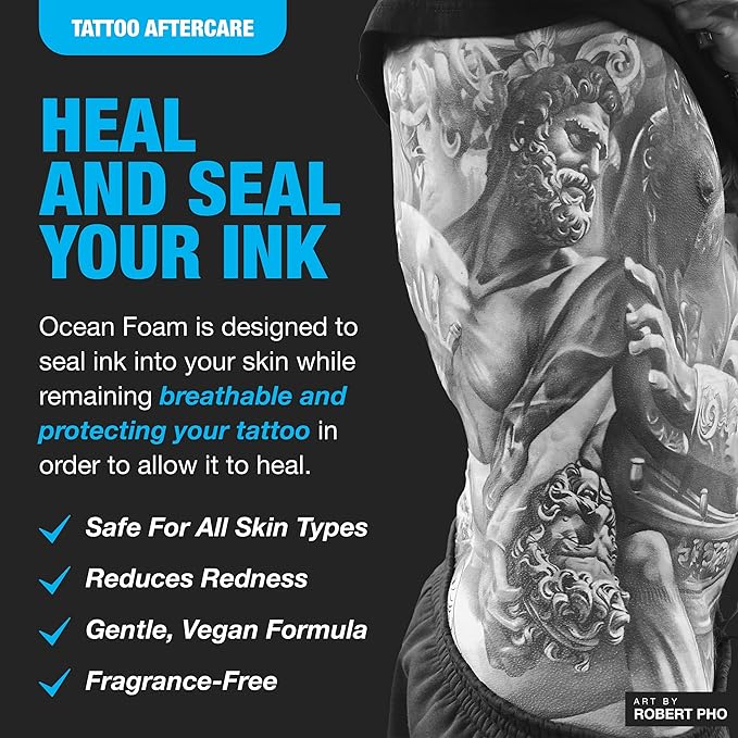 H2Ocean Ocean Foam Tattoo Aftercare, Water Based Ink Sealer & Skin Moisturizer 2oz