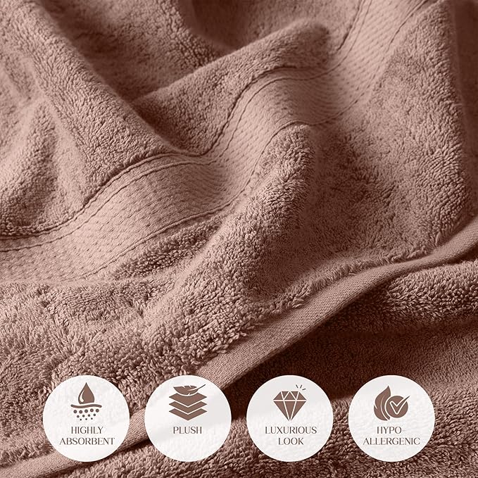 Superior Egyptian Cotton Pile 3-Piece Towel Set, 1 Bath, 1 Hand, 1 Face Towel/Washcloth, Heavyweight, Ultra Soft Luxury Towels, Thick Plush Essentials, Guest Bath, Spa, Hotel Bathroom, Muted Mauve