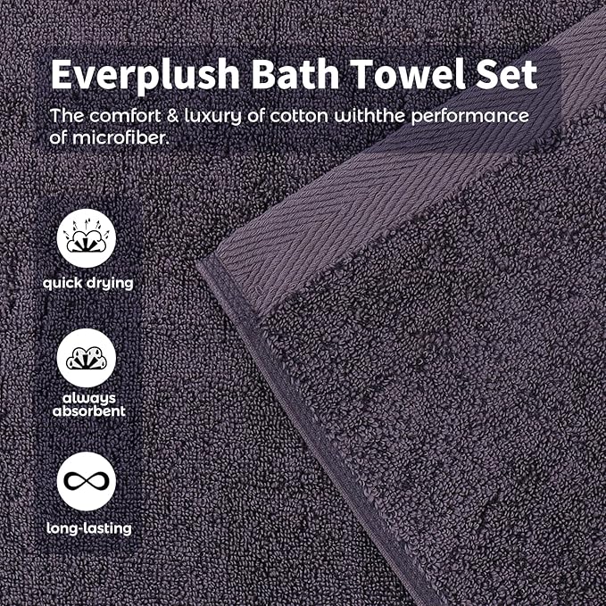 Everplush Classic 6 Pcs Luxury Bath Towels Sets,Highly Absorbent and Quick Dry Extra Large Bath Towel, Super Soft Towel for Bathroom, Pool, Swim (Charcoal, Bath Towels 6PK)