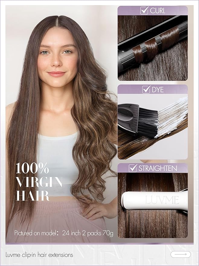 LUVME Clip in Hair Extensions, Straight Seamless 22 Inch 70g 4Pcs Brown Highlights, 100% Real Remy Human Hair, Soft Natural Full Max Invisible Comfortable Clip in Hair Extensions for Women