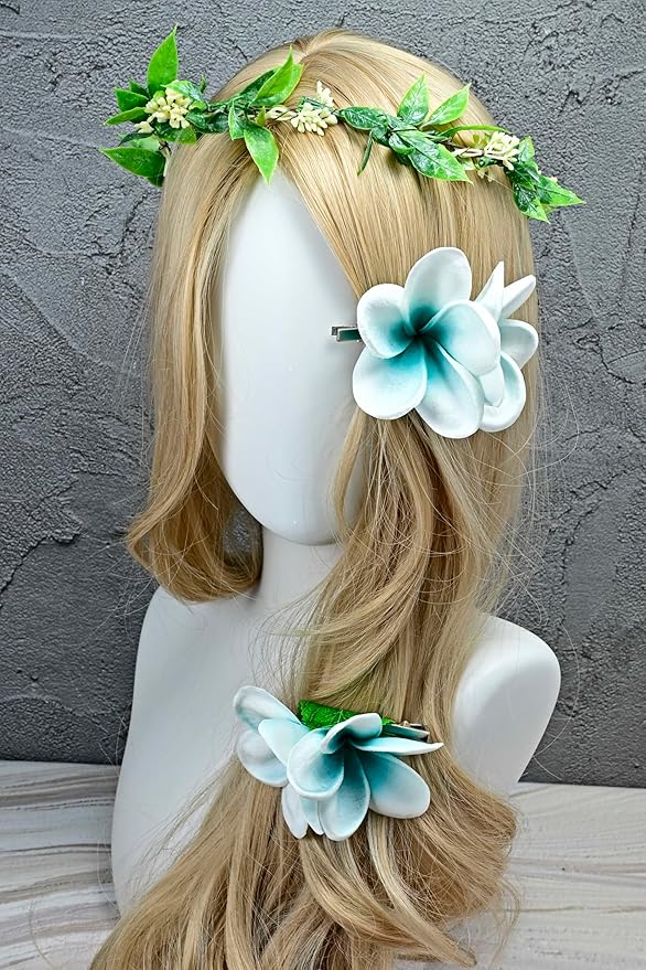 Pack of 2 Real Touch Flowers Hawaiian Flower Hair Clips Plumeria Hibiscus Hair Clips Handmade Hair Accessories for Beach Wedding Bridal Party Mother's Day Women Girls Holiday Gifts (c-827, 2pcs)