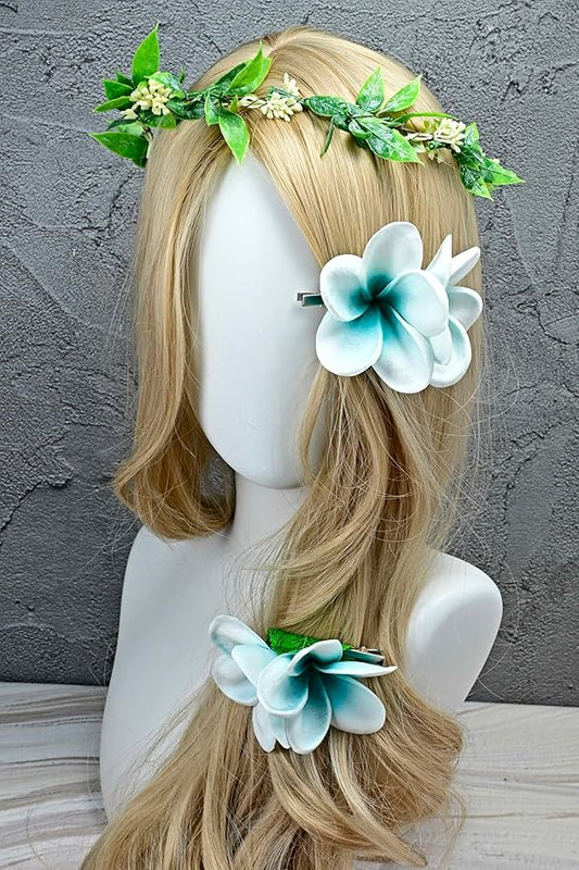 Pack of 2 Real Touch Flowers Hawaiian Flower Hair Clips Plumeria Hibiscus Hair Clips Handmade Hair Accessories for Beach Wedding Bridal Party Mother's Day Women Girls Holiday Gifts (c-827, 2pcs)