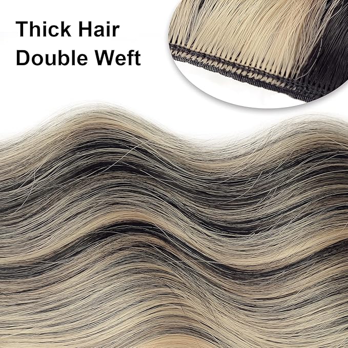 Vigorous Clip in Hair Extensions 20 Inch Black Mix Blonde Long Hair Extensions Clip Ins 4PCS Soft Synthetic Hairpieces for Women