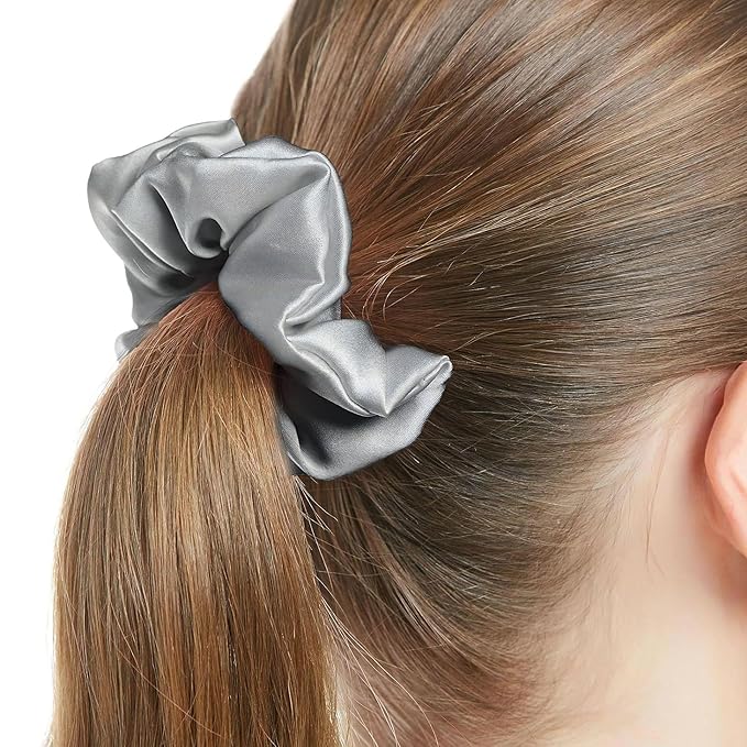 4 Pack Hair Elastics Scrunchies waterproof Faux Leather Scrunchy Bobbles Soft Elegant Elastic Hair Bands Hair Ties stage performance (Silver)