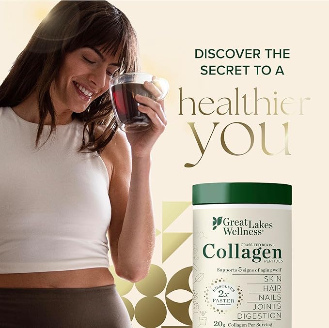 Great Lakes Wellness Collagen Peptides Powder for Skin, Hair, Nails, Joints & Digestion - Unflavored - 11 Servings (Pack of 1)