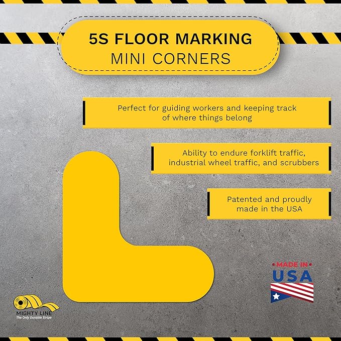 Mighty Line 3/4" Wide Solid Mini Corner Marker Floor Marking Tape, Heavy-Duty, Peel and Stick, Adhesive, Industrial Quality, Yellow, Pack of 108