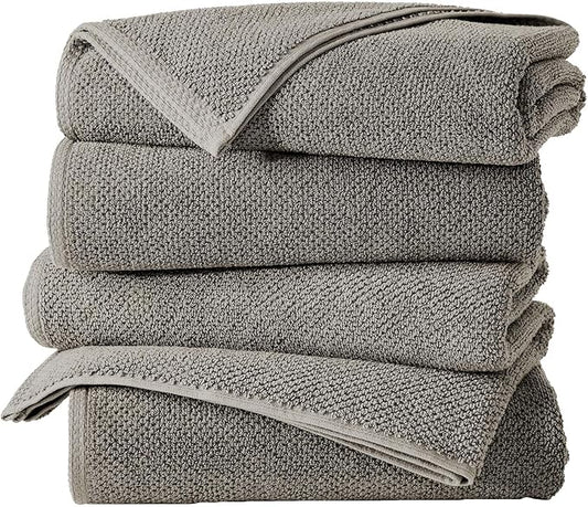Great Bay Home 100% Cotton 4 Pack 54x27 Bath Towel Set - Absorbent, Quick-Drying, Durable Towels for Bathroom Decor - Low-Twist, Two-Ply Fibers (Dark Grey)