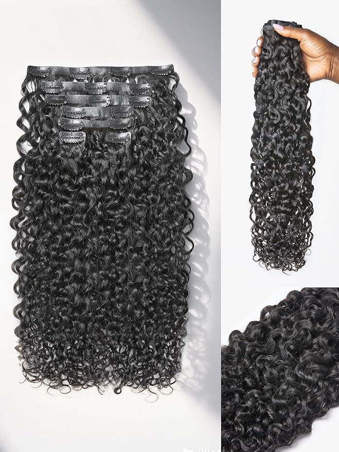 LUVME Burmese Curly Clip in Hair Extensions Real Human Hair Messy Curly Clip Ins Fullness with 1 Pack for Women Brazilian Remy Human Hair Natural Black 135g 20Inch