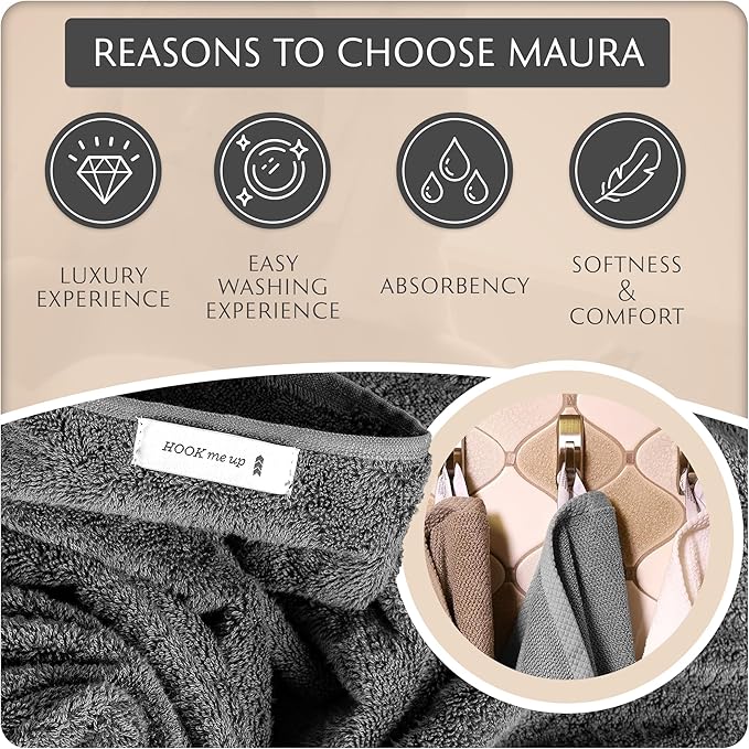 MAURA Basics Hand Towels for Bathroom with Hanging Hook Loops. Soft, Durable, Long Lasting and Absorbent Hand Towel Sets for Bathroom, American Standard Size 16"x28", Space Gray