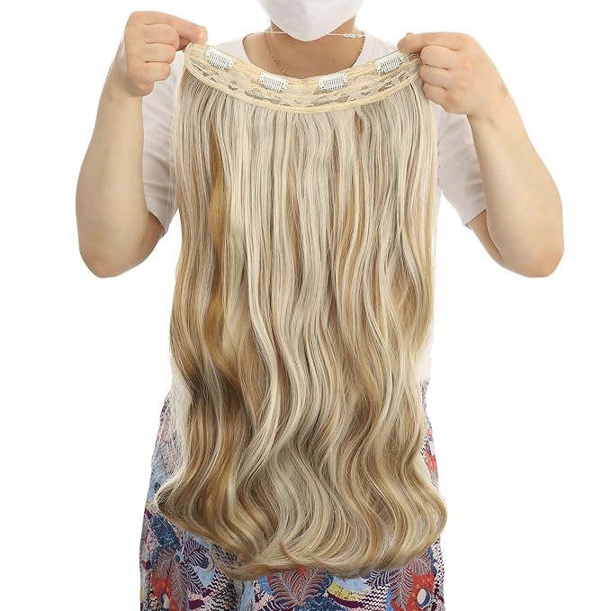 Invisible Wire Hair Extensions Transparent Wire Adjustable Size 4 Secure Clips Long Wavy Curly Secret Hairpiece 24 Inch for Women