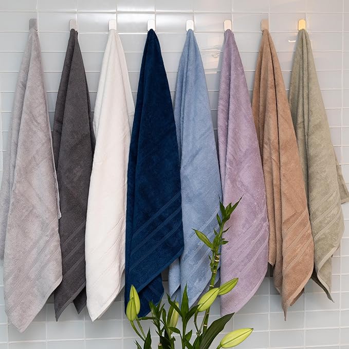 Mosobam Luxury Turkish Set of 4 Bath Towels 30X58 Navy Blue 700 GSM Bamboo Viscose & Aegean Turkish Combed Cotton