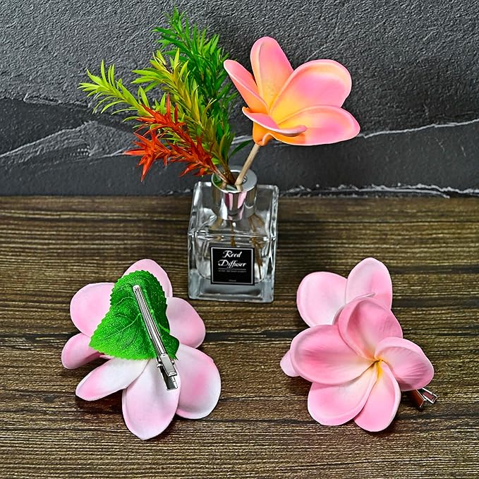 Pack of 2 Real Touch Flowers Hawaiian Flower Hair Clips Plumeria Hibiscus Hair Clips Handmade Hair Accessories for Beach Wedding Bridal Party Mother's Day Women Girls Holiday Gifts (c-817, 2pcs)