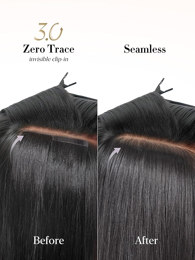 LUVME 0.59mm Zero Trace Invisible Clip in Hair Extensions, Yaki Straight 7 Pcs 100g 16 Inch, 100% Real Human Hair Clip Ins, Easy Clip On Set for Layered Looks and Comfortable Everyday Volume