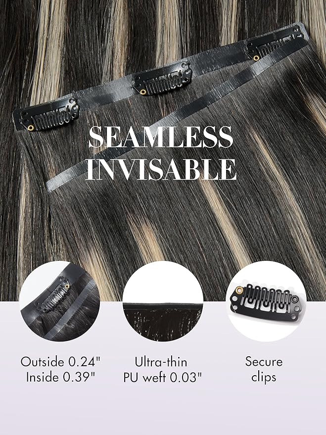LUVME Balayage Clip in Hair Extensions, 135g 16 Inch Highlight Color Human Hair Extensions Thick Real Human Hair Clip on Double Weft Remy Hair