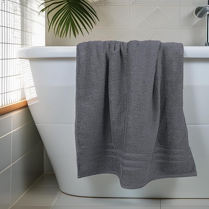 Tens Towels Pack of 4 Soft Bath Towels, 100% Cotton, 27 x 54 Inches, Lightweight & Quick-Dry, Ideal for Daily Bathroom Use, Practical & Comfortable, Dark Grey