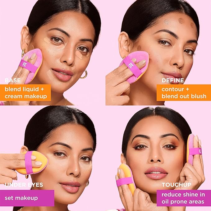 Real Techniques Miracle Complexion Sponge + Miracle 2-In-1 Powder Puff, Makeup Blending Sponge & Dual-Sided Powder Puff, For Liquids, Creams, & Powders, Vegan & Latex-Free, 2 Count